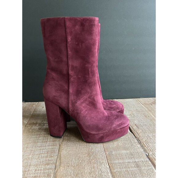 Stuart Weitzman Red/Burgundy Suede Platform Boots Size 9.5 - Picture 2 of 8
